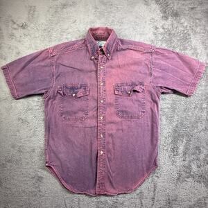 Vintage 90s Button Shirt Polo Relaxed Fit Mens M Purple Dye Short Sleeve Denim